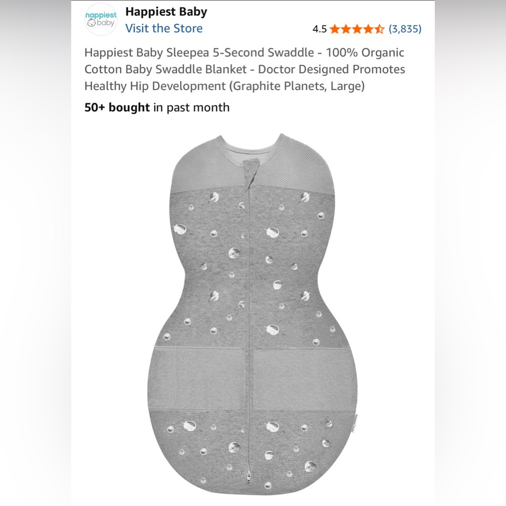 Happiest Baby Sleepea 5-Second Swaddle (Graphite Planets, Large)